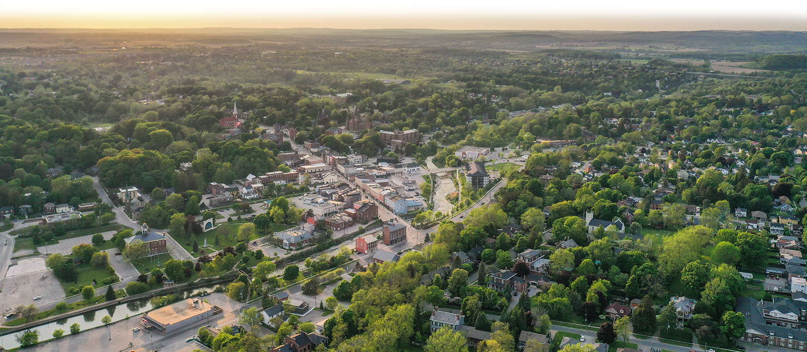 Aerial photo of Port Hope in the spring